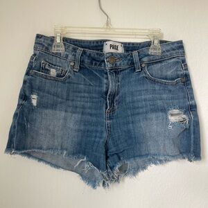 PAIGE Light Blue Distressed Denim Jean  Cutoff Shorts Raw Hem Size 27 Casual
